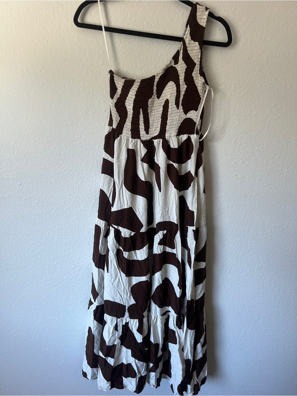 Anthropologie Abel the Label One Shoulder Maxi Dress Brown Cream Ivory Sz Medium - Picture 4 of 8